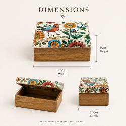 Trinket Box Hand Painted Wood Jewellery Storage 15x10x6cm