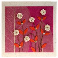 Handmade greetings card, white roses with orange leaves