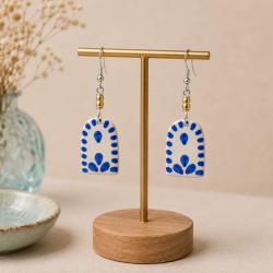 Earrings Kisii Stone Arch with Blue Flower