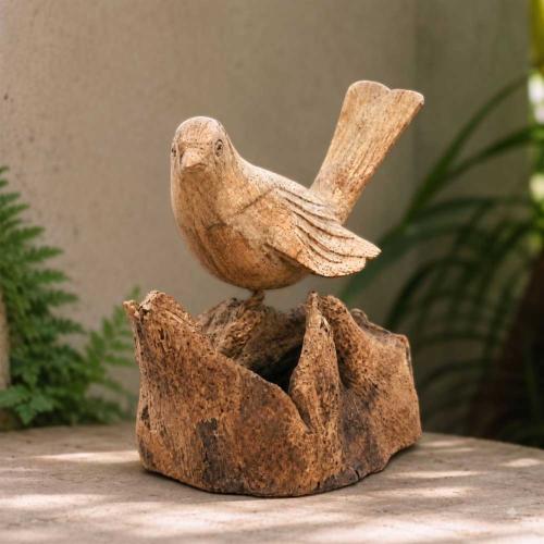 Hand-Carved Bird on Gamal Root Sculpture