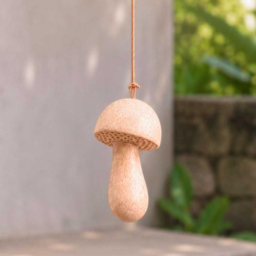 Hand-Carved Wooden Toadstool Hanging Decoration