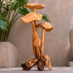 Hand-Carved Four Toadstool Sculpture (36cm)