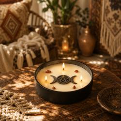 Candle with Gemstone Esoteric Good Fortune, Patchouli + Orange 200g