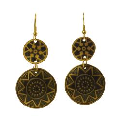 Earrings 2 circles sun design gold colour