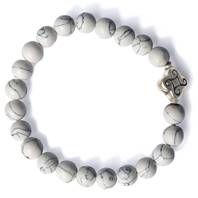 Bracelet, men’s/unisex, elasticated, white/grey beads