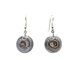 Earrings Glass Circle with Coil Grey