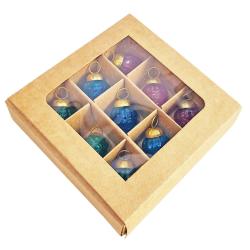 Box of 9 Glass Tree Decorations Strawberry Pink Blue Green