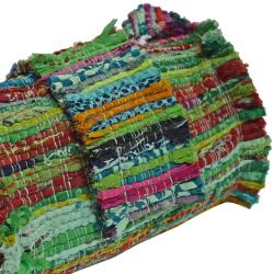 Rag chindi cross body bag recycled sari base colour green 24x18cm