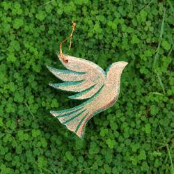 Hanging Dove Decoration Albesia Wood 9 x 8.5cm