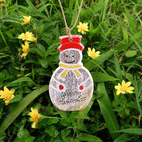 Hanging Snowman Decoration Albesia Wood 7 x 12cm