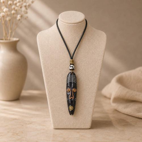 Pendant Necklace Mask Black 2.5 x 8.5cm