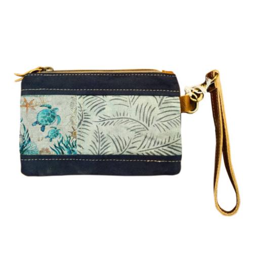 Purse / Pouch Canvas and Leather - Turtle 20x12.75cm