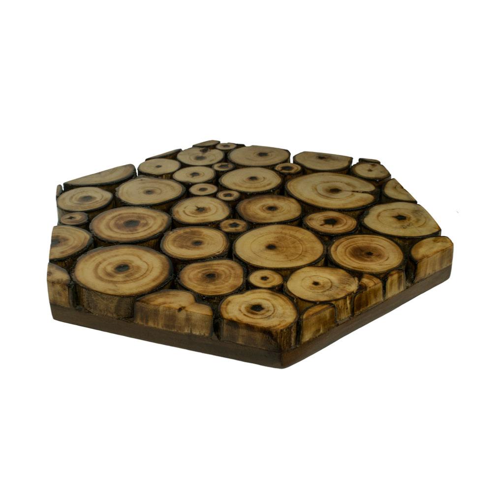 Trivet hexagonal, decorative mango wood branch slices