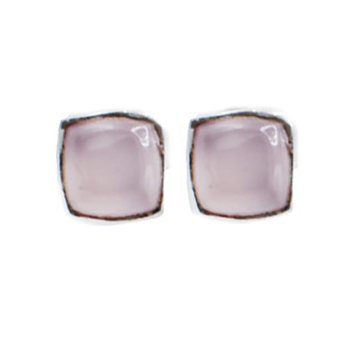 Ear Studs, Square, Rose Quartz Onyx