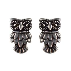 Ear studs, silver colour, Owl