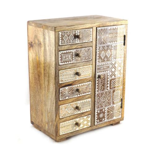 Mini Storage Chest Mango Wood Ethnic Pattern 26 × 15 × 32 cm