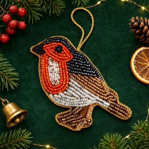 Hanging Christmas Decoration Robin Beaded 