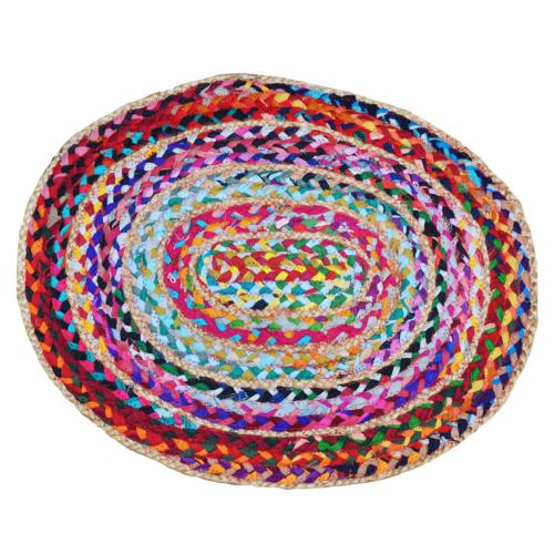 Rug/doormat, recycled cotton & jute oval multi coloured 45x60cm