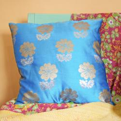 Turquoise cushion cover with recycled brocade fabric 40 x 40 cm  