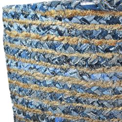 Basket plaited hemp and recycled denim, blue and natural 25x25cm (10x10 inches)