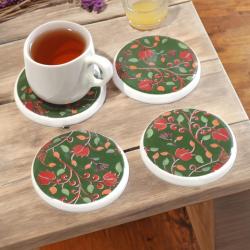 Single Ceramic Coaster Flowers on Green