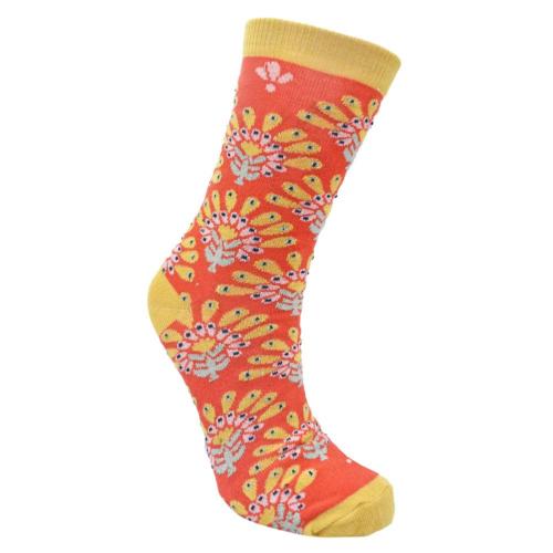Bamboo Socks Yellow Orange Floral Shoe Size UK 7-11