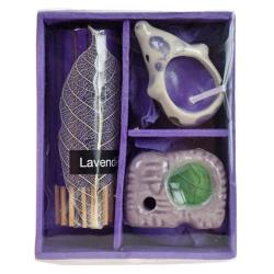 Lavender incense and candle giftset with elephant shaped t-light, 8.5 x 7 x 4cm
