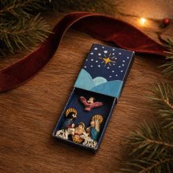 Mini Traditional Ceramic Matchbox Nativity Blue