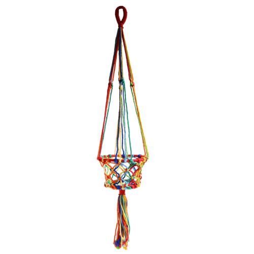 Hanging basket, macrame rainbow colours 17cm diameter