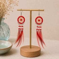 Dreamcatcher earrings, red