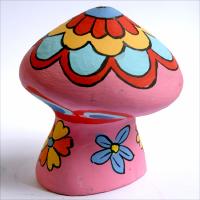 Incense holder, painted clay mushroom shape, assorted