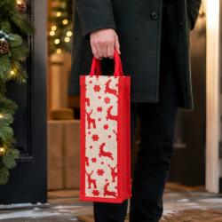 Jute Christmas bottle gift bag, reindeer design