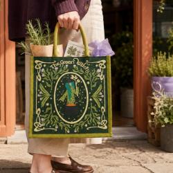 Jute Shopping Bag, Green Witch 30x30cm