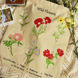 Tote Bag Recycled Cotton Wild Flowers 36 x 40cm