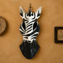 Mask Albesia Wood Zebra Black Stripes on White 20cm