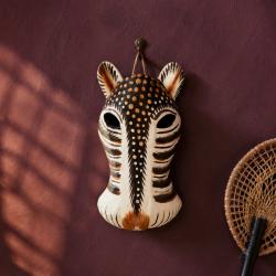 Mask Albesia Wood Big Cat Brown Spots on Black 20cm