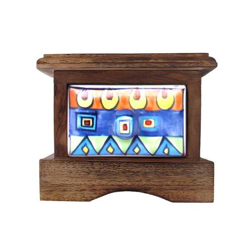 Mini Chest Mango Wood 1 Ceramic Drawer Blue 16x12x10cm