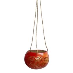 Coconut hanging planter/light holder red/gold