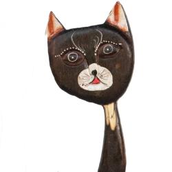 Dark Brown Cat Head to Side Albesia Wood 10x5x30cm
