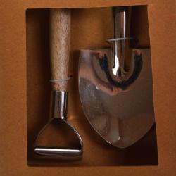 Handcrafted stainless steel salad servers with mango wood handles