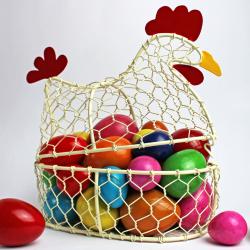 Hen shaped egg basket metal 28 x 26 x 15cm