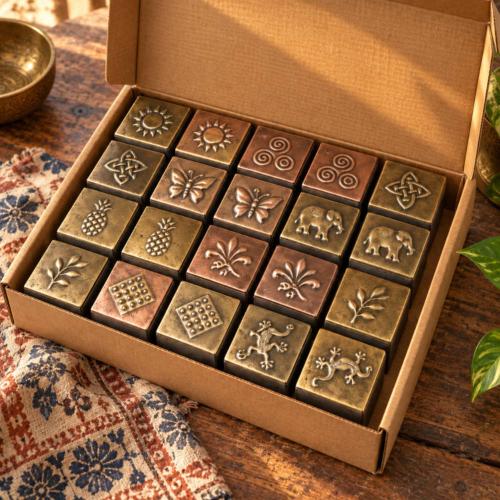 Set of 20 mini metal trinket boxes, 2 each of 10 designs