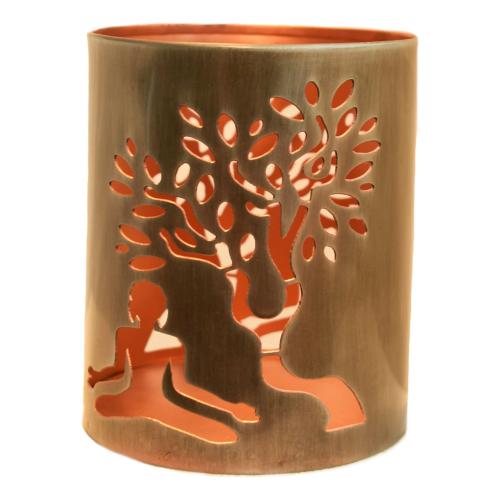 T-lite holder, metal die cut, Buddha and tree, 15cm height