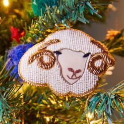 Hanging decoration, embroidered velvet, sheep