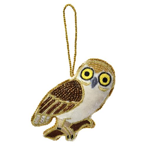 Hanging decoration, embroidered velvet, owl