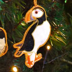 Hanging decoration, embroidered velvet, puffin