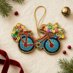 Hanging Decoration Embroidered Floral Bicycle