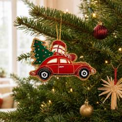 Hanging Decoration Embroidered Christmas Car with Tree