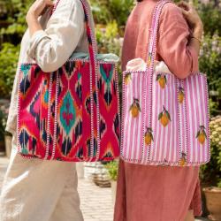 Tote Shopper Bag Quilted Recycled Cotton Assorted Reds/Pinks