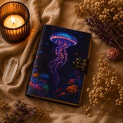 Notebook with Clasp Leather Bound Jellyfish 13 x 18cm